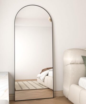 CASSILANDO 165 x 60 cm Full Length Mirror, Aluminium Alloy Frame Mirror on Leg, Mirror on Smooth Arched Leg, Large Wall Mirror for Bedroom, Living Room, Black
