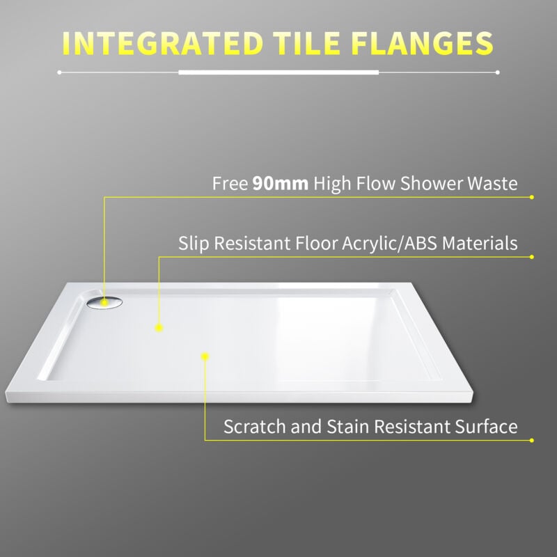 ELEGANT Rectangular 1000 x 800 x 40 mm Tray for Shower Enclosure Cubicle + Waste Trap - Image 2