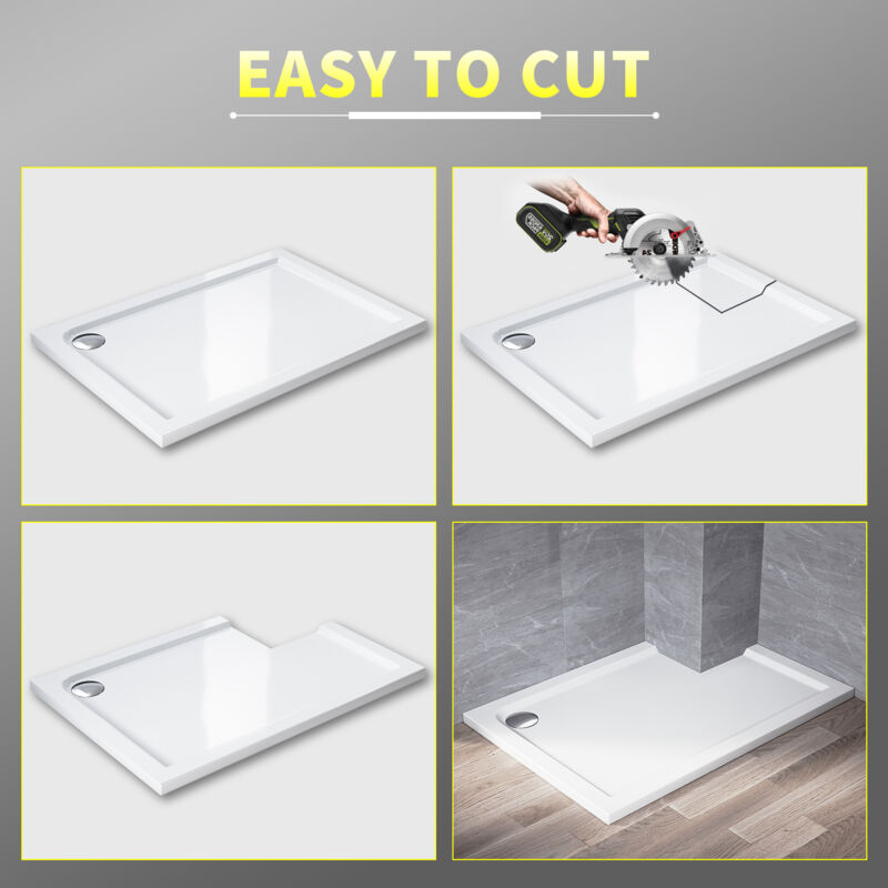 ELEGANT Rectangular 1000 x 800 x 40 mm Tray for Shower Enclosure Cubicle + Waste Trap - Image 3