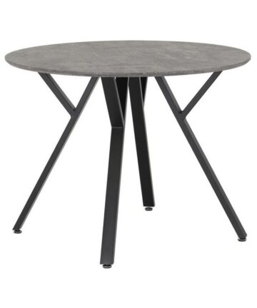Athens Round Dining Table - L100 x W100 x H76.5 cm - Concrete Effect/Black