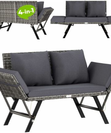 CASARIAÂ® Coffee Table Frosted Safety Glass Plate Rattan Garden Table 60/80cm Grau L (de)