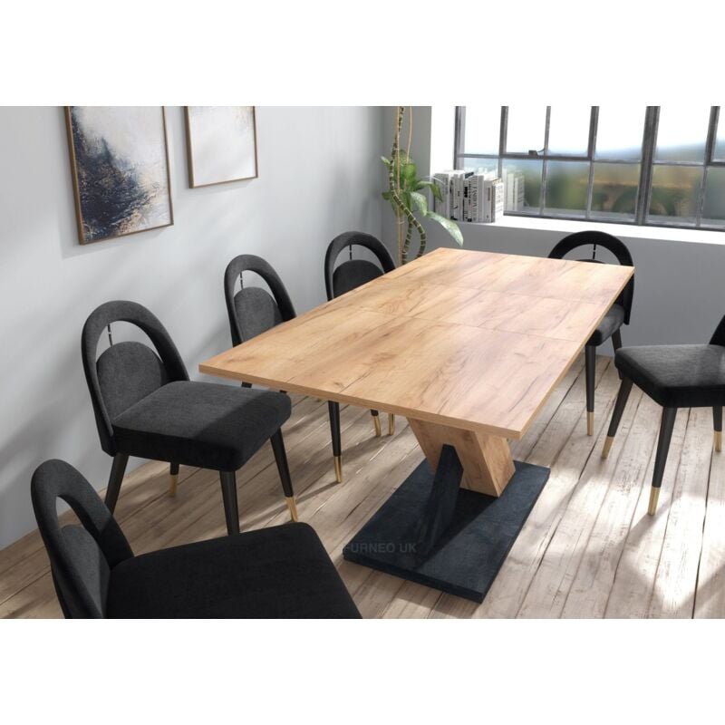 Furneo Modern Dining Table Extendable 120-160cm Oak & Black Concrete Effect Enzo 01 - Image 3