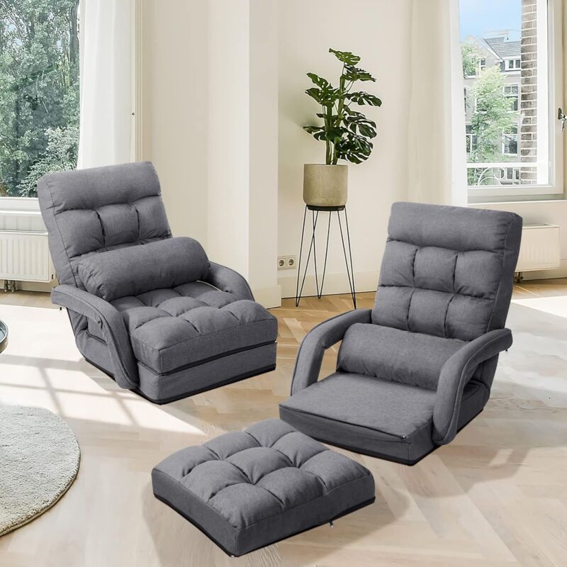 2 IN 1 Folding Lazy Sofa Lounger Floor Gaming Armchair Bed Recliner Adjustable - Image 3