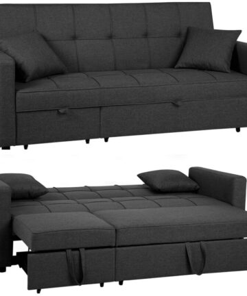 Malthe Linen 3 Seater Pullout Sofa Bed in Dark Grey