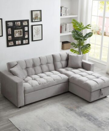 Madrid Velvet 3 Seater Pullout Sofa Bed with Reversible Storage Chaise in Grey