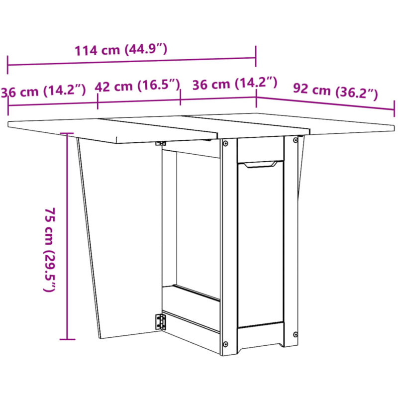 Butterfly Dining Table Foldable Corona White Solid Wood Pine vidaXL - Image 3