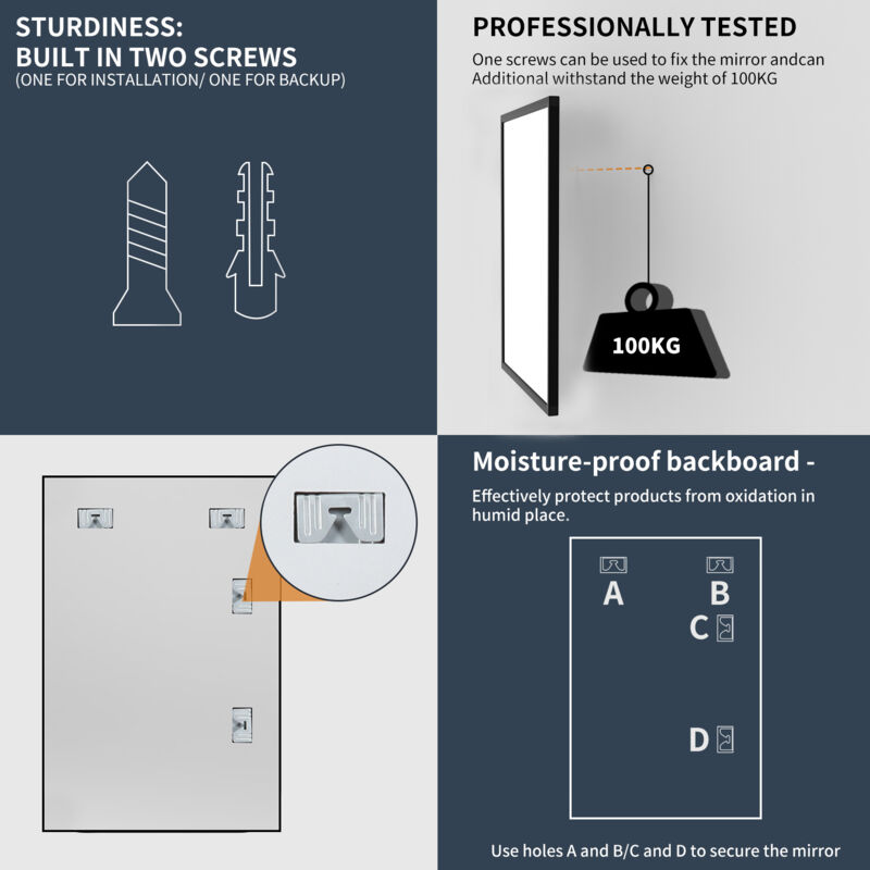 Full Length Wall Mounted Mirror Aluminum Alloy Framed Vertical Horizontal Hung - Image 4