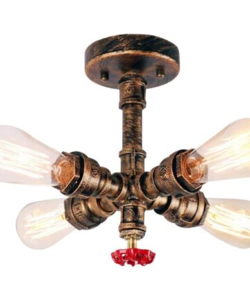 Industrial Ceiling Light Retro Water Pipe Ceiling Lights E27 Light Socket For Bar Restaurant Study Lobby (Rust)