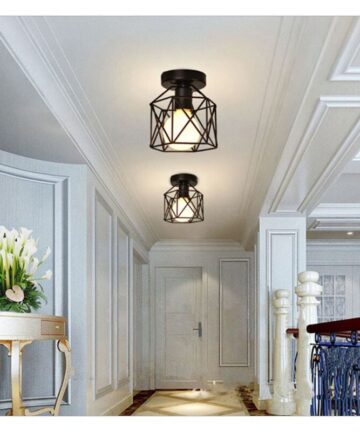 Vintage Ceiling Light Iron Metal Lampshade Industrial Ceiling Lamp Retro Chandelier For Hallway Bedroom Kitchen Living Room Black