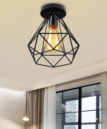 Modern Ceiling Light Vintage Metal Ceiling Lights Retro Diamond Ceiling Lights For Dining Bar Cafe Bedroom Office E27 Black