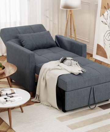 YODOLLA Sleeper Chair, 3 in 1 Chair Bed Sleeper for Adults, Fold Out Sofa Cama with Pillow and Convertible Backrest, Multi-Functional Couch Loveseat Reading Chair for Small Space, Dark Grey
