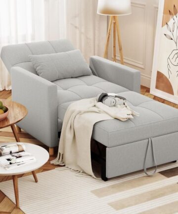 YODOLLA Sleeper Chair, 3 in 1 Chair Bed Sleeper for Adults, Fold Out Sofa Cama with Pillow and Convertible Backrest, Multi-Functional Couch Loveseat Reading Chair for Small Space, Light Grey