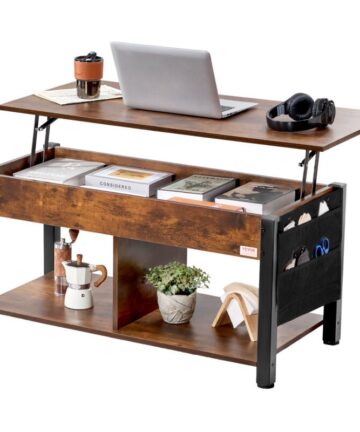 VEVOR Lift Top Coffee Table, 41.7 in Rectangle Coffee Table with Extra Storage Pockets, Pop Up Coffee Table for Living Room, Brown