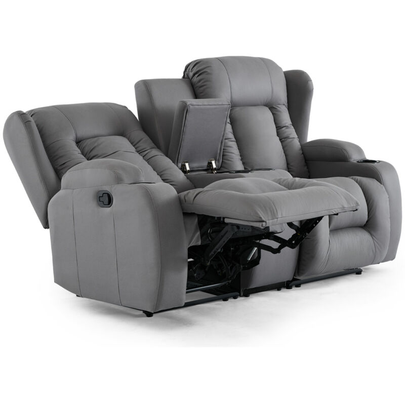 CAESAR 2 SEATER GREY TECHNOLOGY FABRIC MODERN MANUAL RECLINER SOFA w DRINKS CONSOLE - Image 3