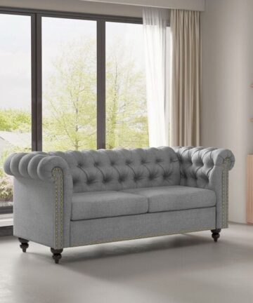 Large 2 seater Chesterfield Style Button back Sofa Couch Linen Fabric Settee VICTORIA GREY