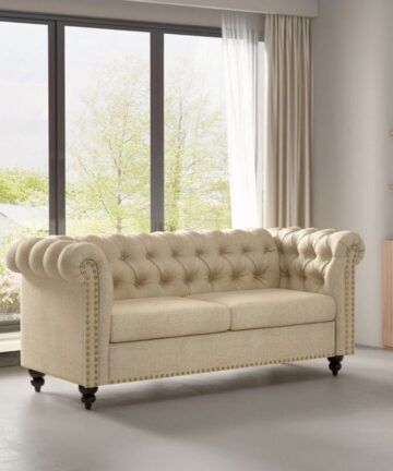 Large 2 seater Chesterfield Style Button back Sofa Couch Linen Fabric Settee VICTORIA BEIGE