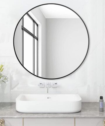Round bathroom mirror without lighting Black 50 cm Wall mirror with black plastic frame Decorative round mirror with black edge