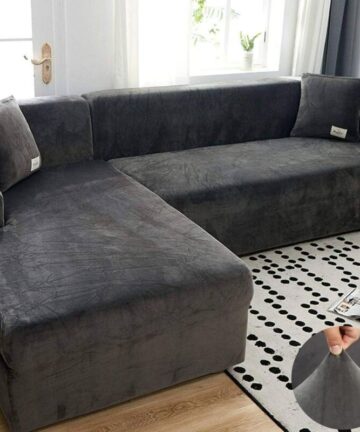 Stretch Plush Velvet Sofa Cover Couch Slipcover for L Shape Sofa, Universal, Washable, Non-Slip
