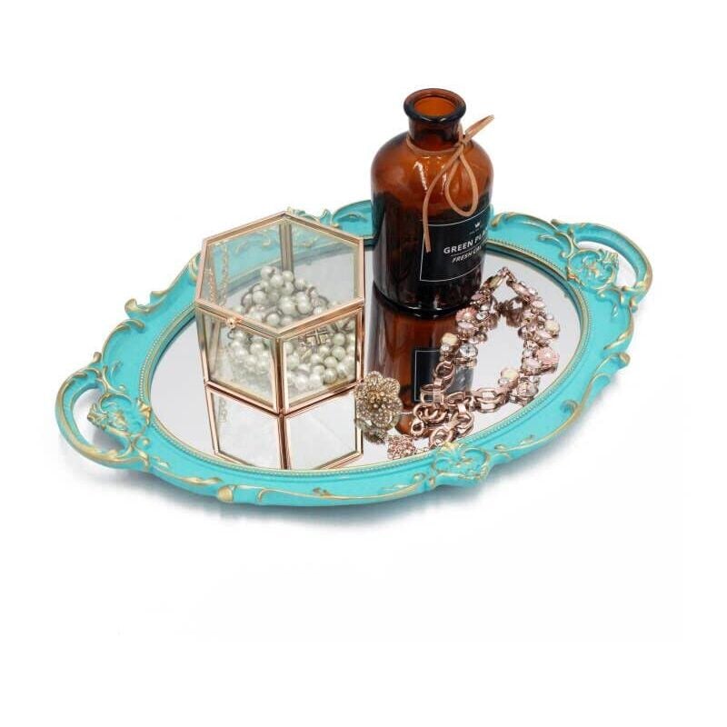 Vintage Decorative Oval Wall Mirror 37 x 25 cm (Blue) - Image 2