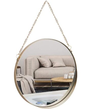 Hanging Mirror, 25 x 25 cm Round Bathroom Makeup Mirror Brass Frame with Hanging Chain Simple Style [Small Size]