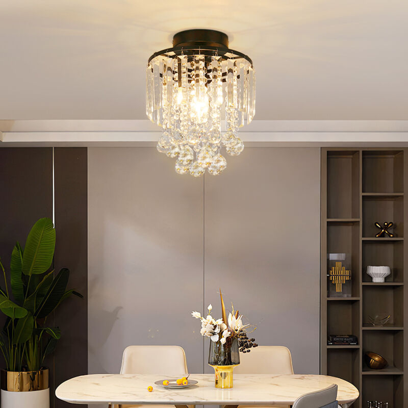 Black 23x26cm Bedroom Crystal LED Ceiling Light - Image 2