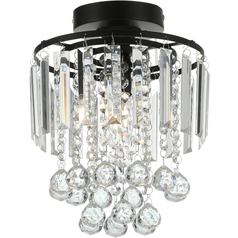 Black 23x26cm Bedroom Crystal LED Ceiling Light - Image 4