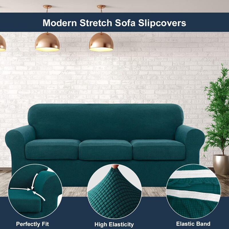 Jacquard 3 Seater Sofa Cover with Armrests Canape Cover Sofa Slipcover And Elegant Sofa Protector Cover (3 Seater,Dark Green) - Image 2