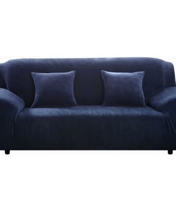 Ahlsen 1/2/3/4 Seater Sofa Cover Solid Color Velvet Easy Fit Elastic Fabric Stretch Sofa Cover (Blue, 2 Seater, 145-185cm) HANBING
