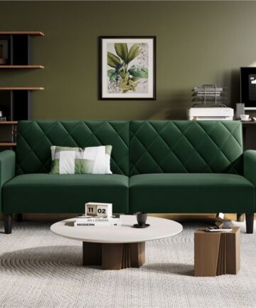 Yaheetech Velvet Sofa Bed with Diamond Tufted Design, Green