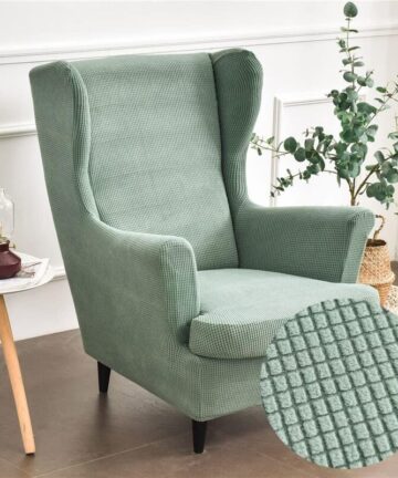 LaBlanc - 2-Piece Stretch Wingback Chair Cover Armchair Slipcover with T-Cushion Cover, Solid Color Jacquard Thicken Strandmon Non-Slip Armchair Cover (Matcha Green)