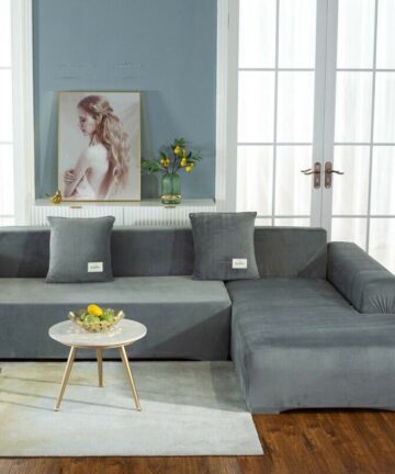 Corner sofa cover with armrests l shape retractable protection l shape corner sofa - single light grey 145 - 185cm