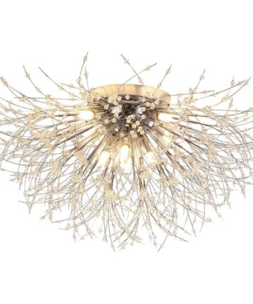 Modern Firework Chandeliers,8 G9 Lights Dandelion Ceiling Lamp Semi Flush Mount Crystal Fixtures Ceiling Lighting LED Pendant Light Fixtures for Living Room Dining Room Bedroom Without Bulb