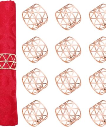Set of 12 Rose Gold Napkin Rings, Hollow Napkin Ring Holder for Halloween Christmas Wedding Dining Table Decoration