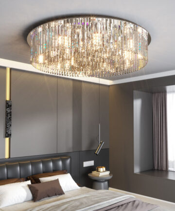 K9 Crystal Flush Mount Chandelier Light Fixture Elegant Ceiling Lights for Living Room Bedroom - Diameter 60cm