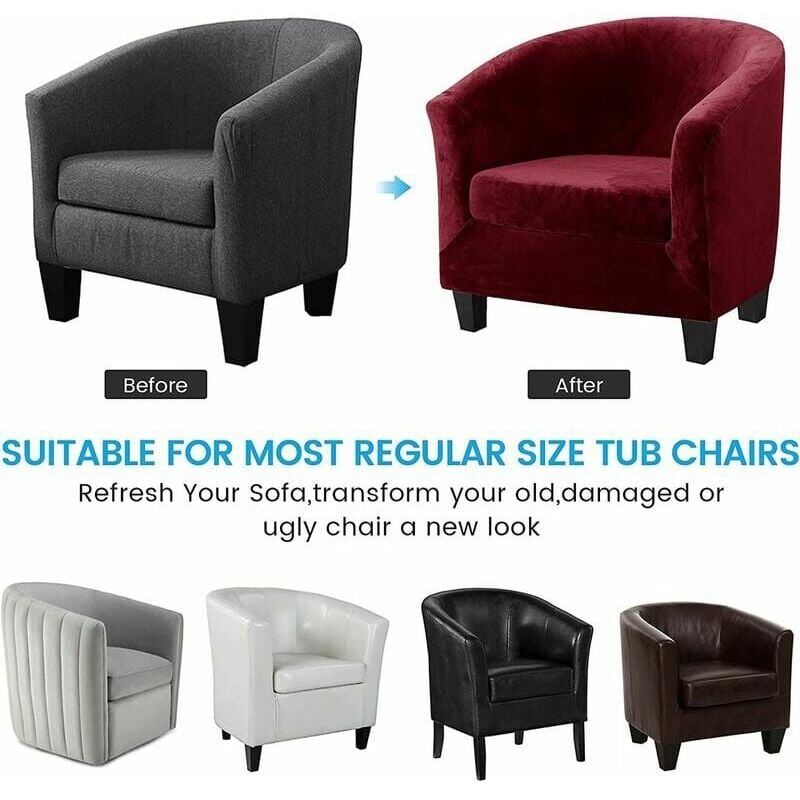 Velvet Club Chair Cover Two Piece Set Stretch Convertible Living Room Armchair Cover with Cushion Cover (Wine Red) - Image 2