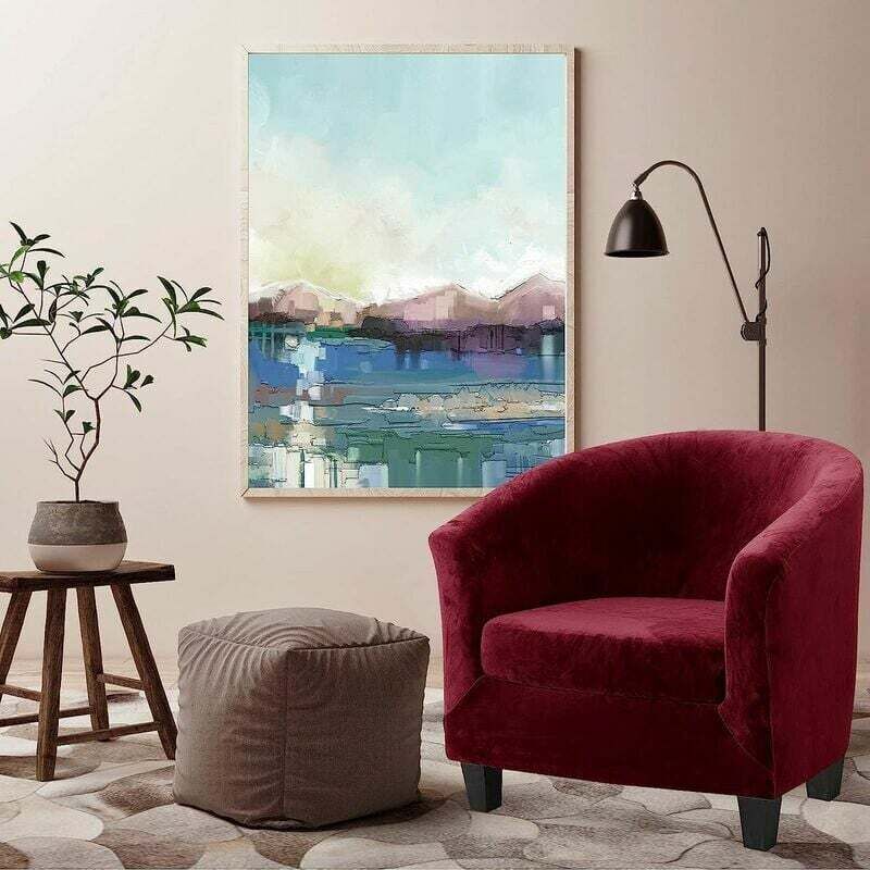 Velvet Club Chair Cover Two Piece Set Stretch Convertible Living Room Armchair Cover with Cushion Cover (Wine Red) - Image 4