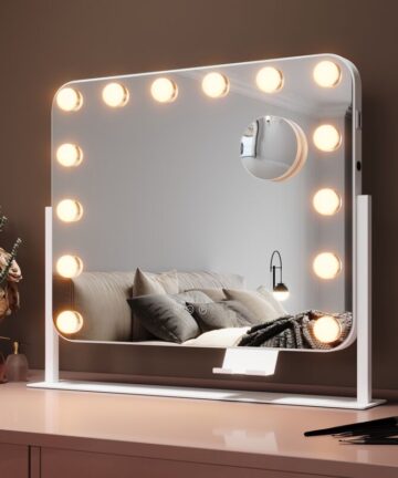 ELEGANT Hollywood Vanity Mirror 50x40cm with LED Lights 360Â°Rotation Makeup Mirror with 10X Magnifying Mirror 3 Color Lighting, USB Charging Port