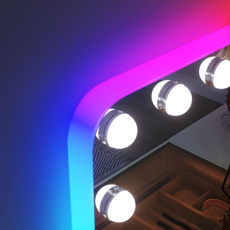 ELEGANT Hollywood Bluetooth Vanity Mirror 58x43cm with RGB Lights Hanging Makeup Mirror with 15 Dimmable Bulbs and 10X Magnifying Mirror Smart Touch 3 Color Lighting Modes - Image 4