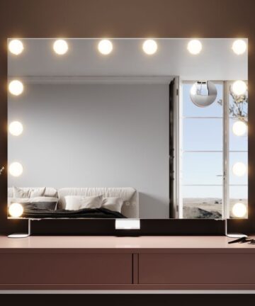 ELEGANT Hollywood Vanity Mirror 80x60cm with Lights 14 Dimmable Lightbulbs 3 Lighting Modes USB Charging Port Makeup Mirror with 10X Magnifying Mirror