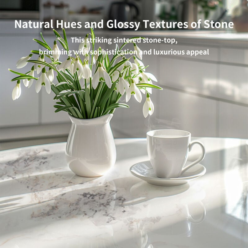 Round Dining Table Marble Modern Tulip Table Slate Tabletop with Metal Black Pedestal Base, Bistro Kitchen Dining Room, Jade White - Image 4