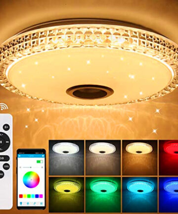 72W LED Crystal Ceiling Light with Bluetooth Speaker, Intelligent with Remote Control and APP Control, Color Changing, Adjustable for Bedroom Kitchen Bathroom, Room Ã˜ 40cm