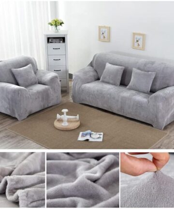 Thick Sofa Covers 1/2/3 Seater Pure Color Couch Protector Velvet Easy Fit Elastic Fabric Stretch Sofa Slipcover (Silver Grey, 2 Seater 145-185cm)