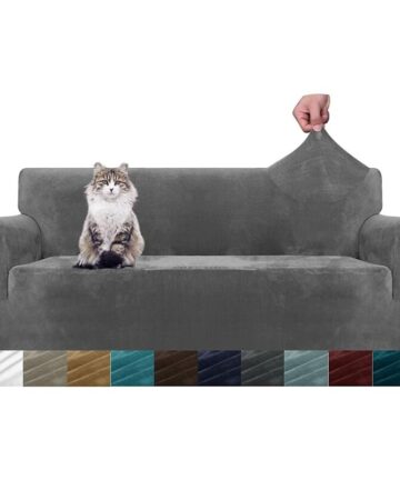 3 Seater, Grey Thick Velvet Sofa Cover Super Stretch for Dogs Cat Pet Friendly 1-Piece Elastic Plush Furniture Protector