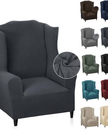 Elastic Armchair Cover with Ears 1 Piece Jacquard Sofa Protector Headrest Sofa Slipcover Wide Back Armchair Cover