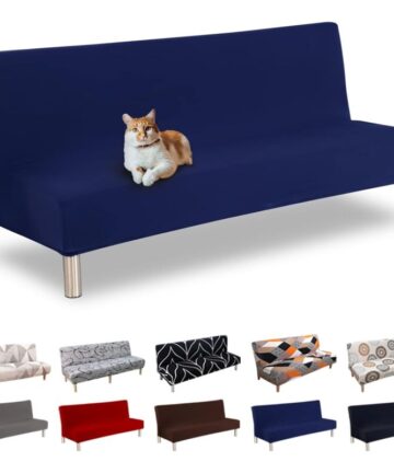 Sofa Cover without Armrest 3 Seater Clic Clac Stretch Universal Washable Cover for Adjustable Sofa Bed Protective Cover, Navy Blue