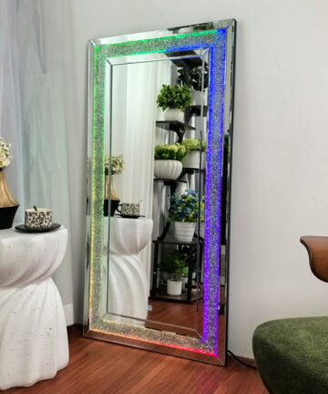 LUVODI Large Sparkling Crystals Diamond Embedded Venetian Wall Mirror with RGB Lighting
