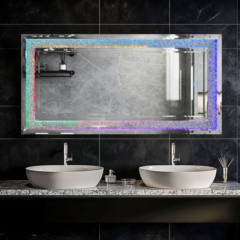 LUVODI Large Sparkling Crystals Diamond Embedded Venetian Wall Mirror with RGB Lighting - Image 2