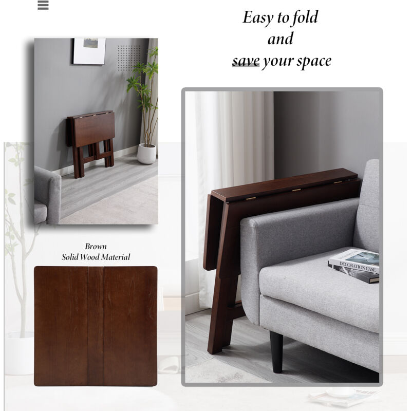 Folding Table Modern Square Simple Dining Table in Wood Frame for Home Living Room Balcony, Brown, Wahson - Image 3