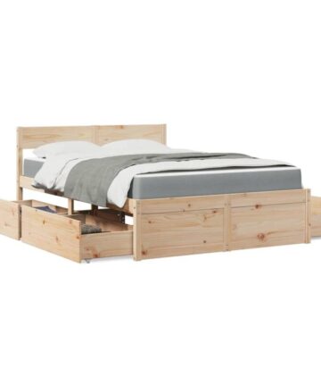 Double bedï¼ŒAdult bedï¼ŒBed with Drawers and Mattress 120x200 cm Solid Wood Pine VSVS281414