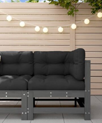 Corner Sofa with Cushions Grey Solid Wood Pine VSVS2547856